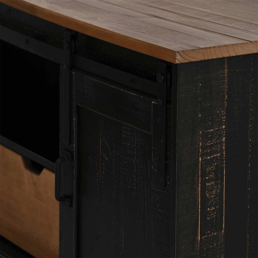 Tv-meubel HALDEN met schuifdeur zwart 110x40x60 cm massief hout
