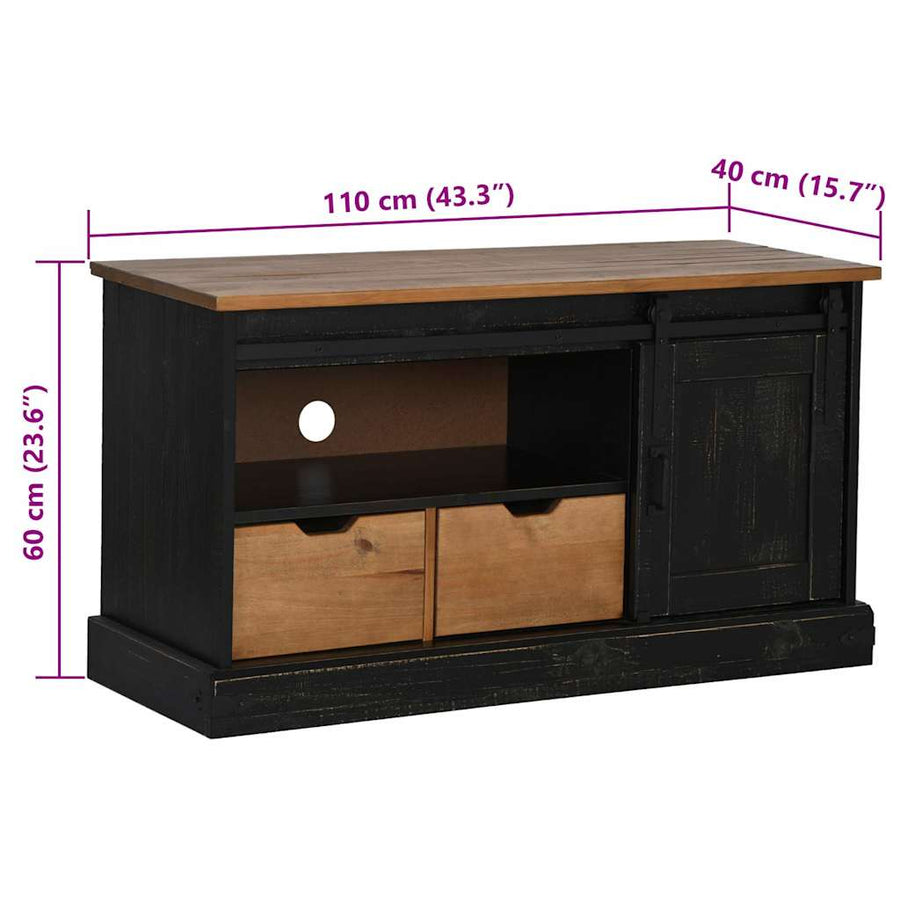 Tv-meubel HALDEN met schuifdeur zwart 110x40x60 cm massief hout