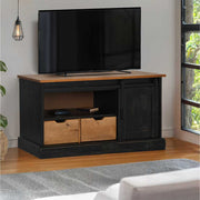 Tv-meubel 110x40x60 cm massief grenenhout zwart schuifdeur