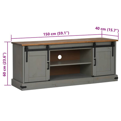 Tv-meubel HALDEN 2 schuifdeuren 150x40x60 cm massief hout grijs