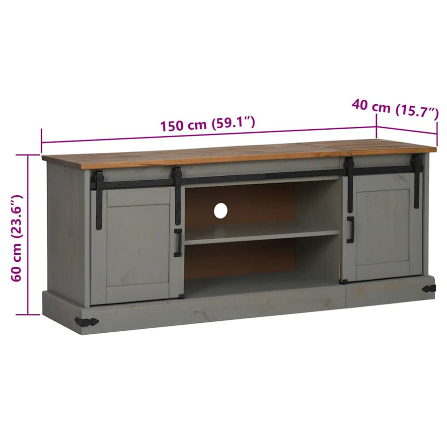 Tv-meubel HALDEN 2 schuifdeuren 150x40x60 cm massief hout grijs