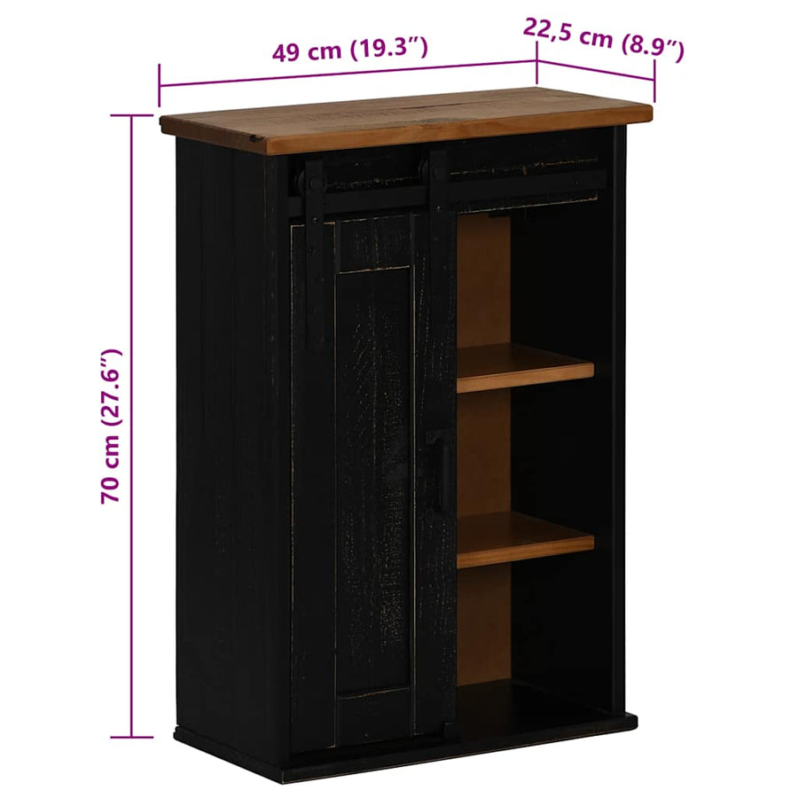 Hangkast HALDEN met schuifdeur 49x22,5x70 cm grenenhout zwart