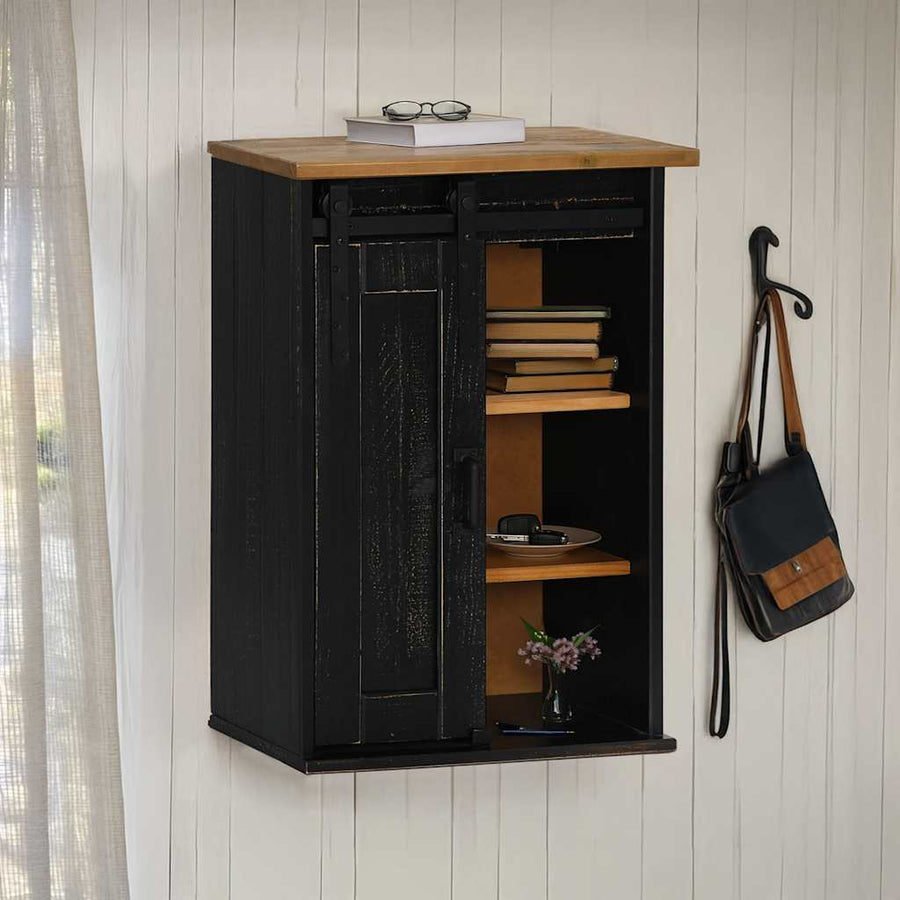 Hangkast HALDEN met schuifdeur 49x22,5x70 cm grenenhout zwart