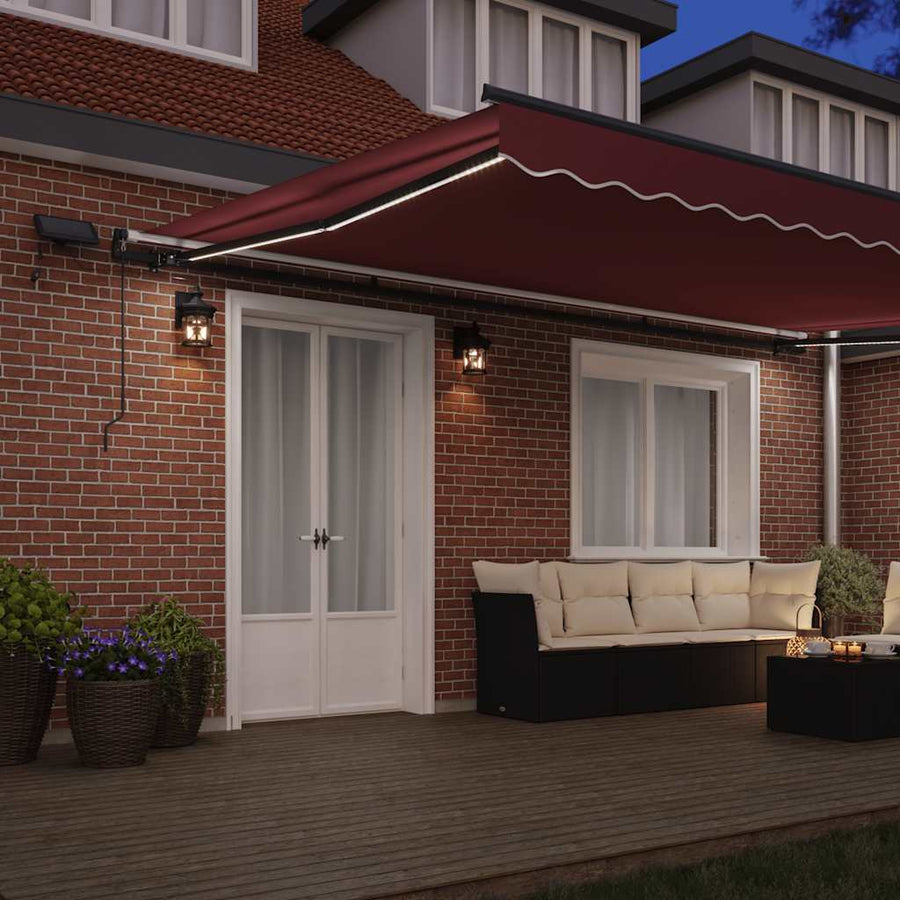 Luifel Handmatig Uittrekbaar Met Led's Bordeauxrood 500 x 300 cm