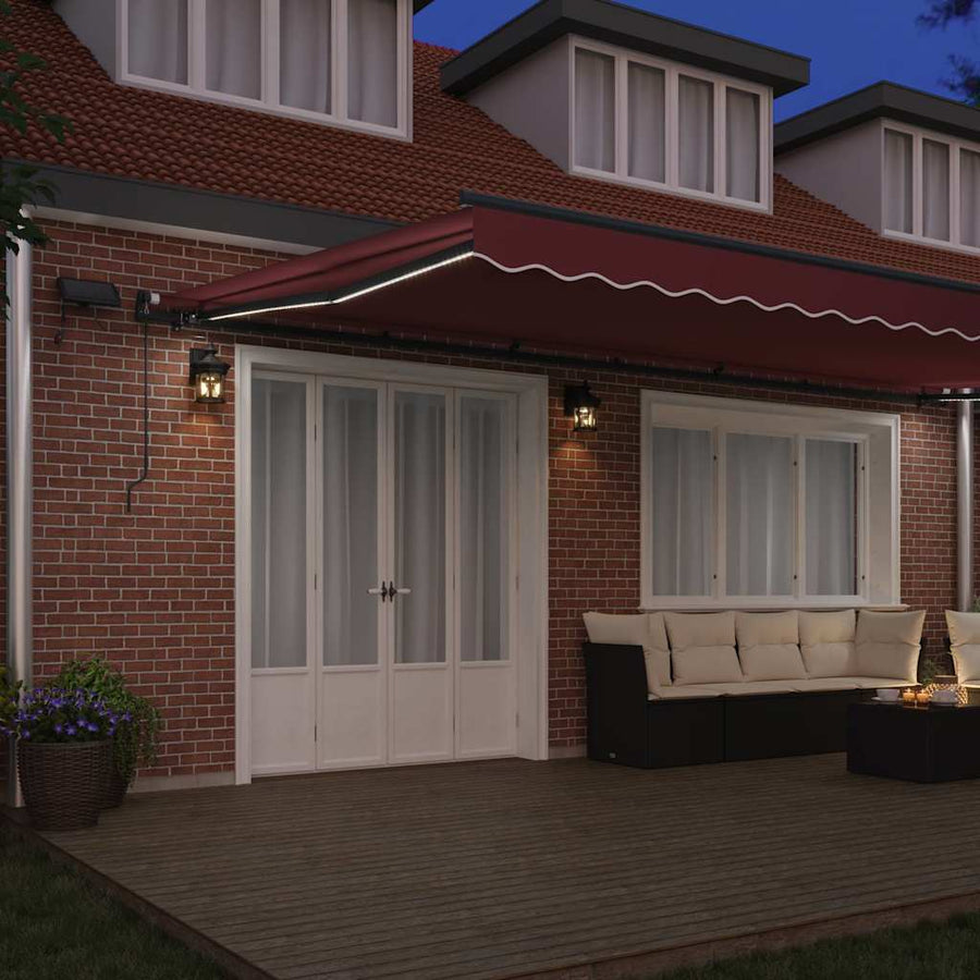 Luifel handmatig uittrekbaar met LED's 600x300 cm bordeauxrood