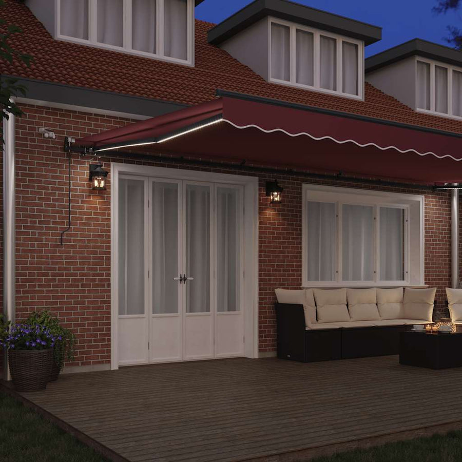 Luifel automatisch uittrekbaar met LED's 600x300 cm bordeaux