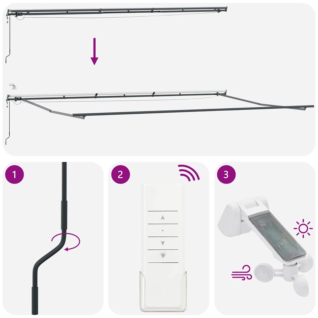 Luifel automatisch uittrekbaar met LED's 600x300 cm bordeaux