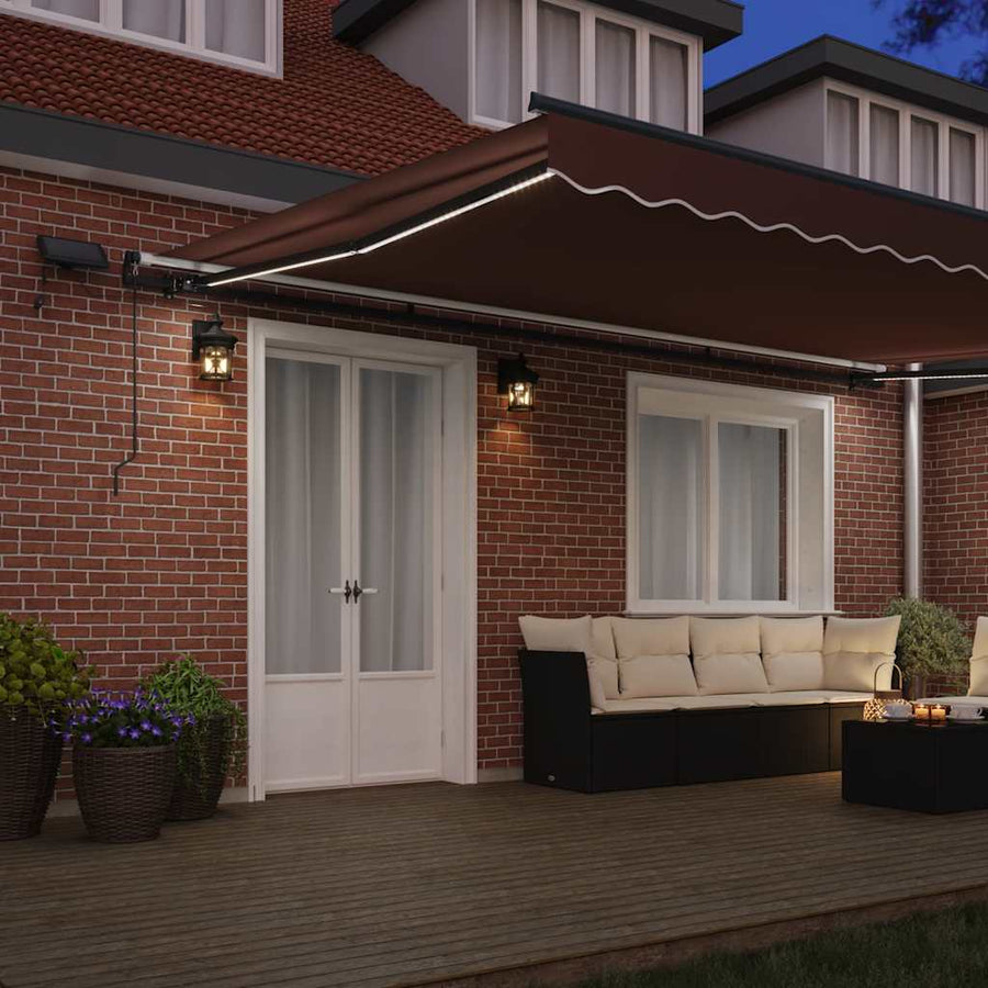 Luifel handmatig uittrekbaar met LED's 500x300 cm bruin