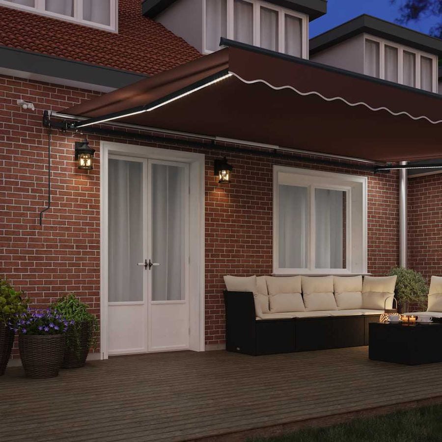 Luifel automatisch uittrekbaar met LED's 500x300 cm bruin