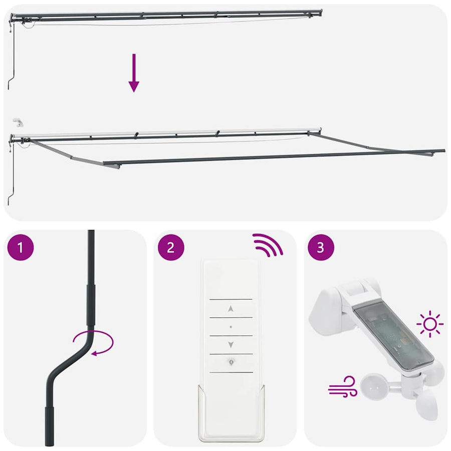 Luifel automatisch uittrekbaar met LED's 600x300 cm bruin