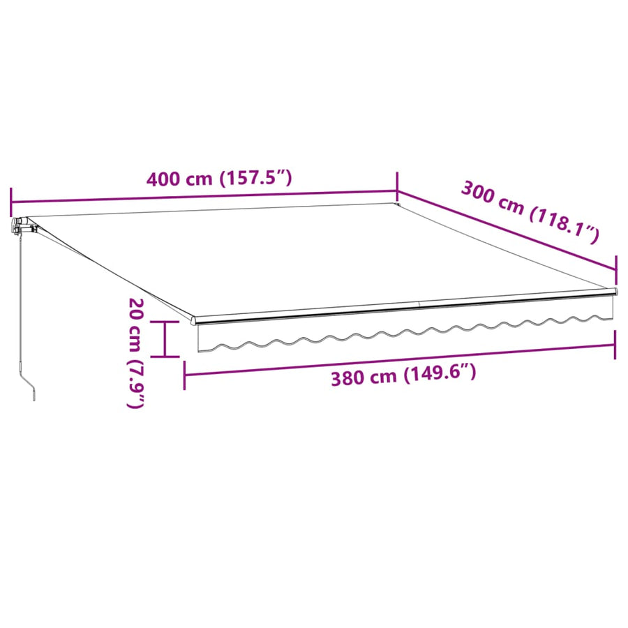 Luifel handmatig uittrekbaar 400x300 cm antracietkleurig en wit