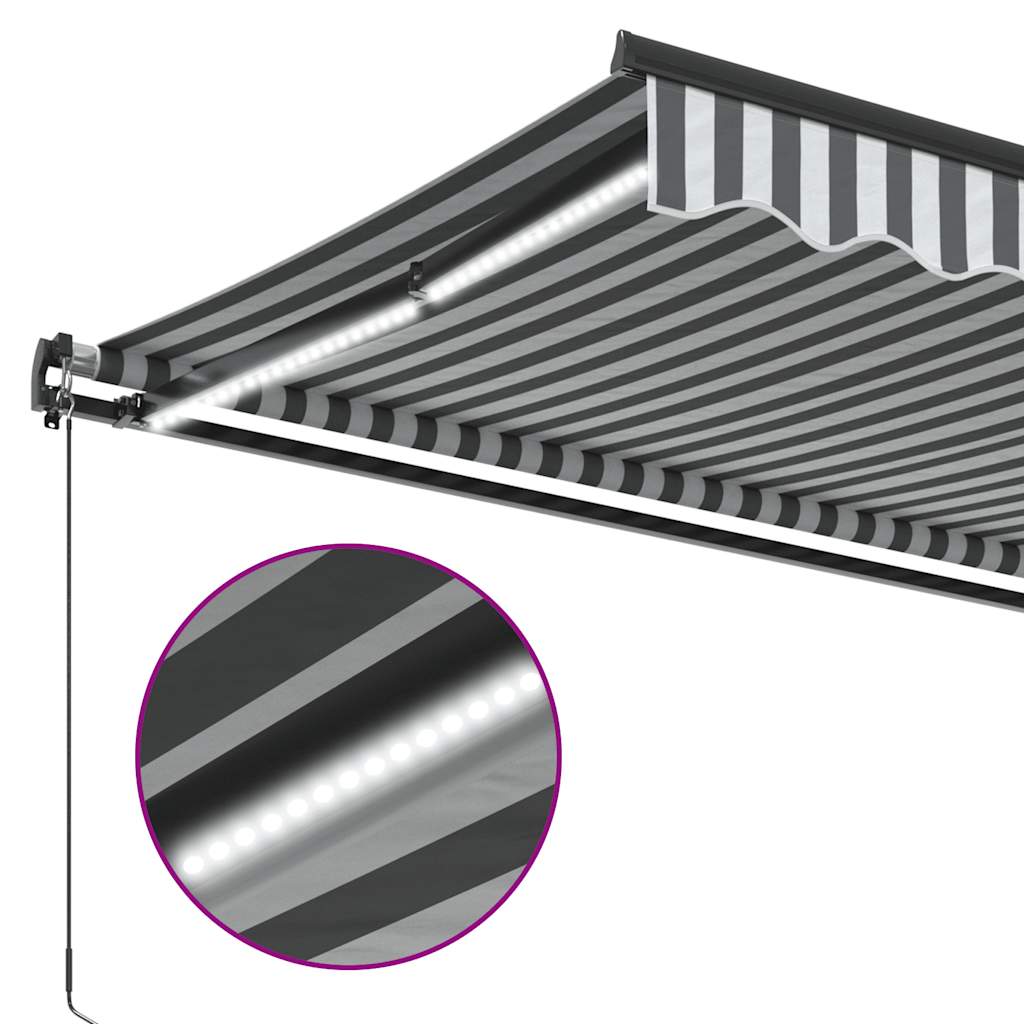 Luifel handmatig uittrekbaar en LED 600x300 cm antraciet en wit