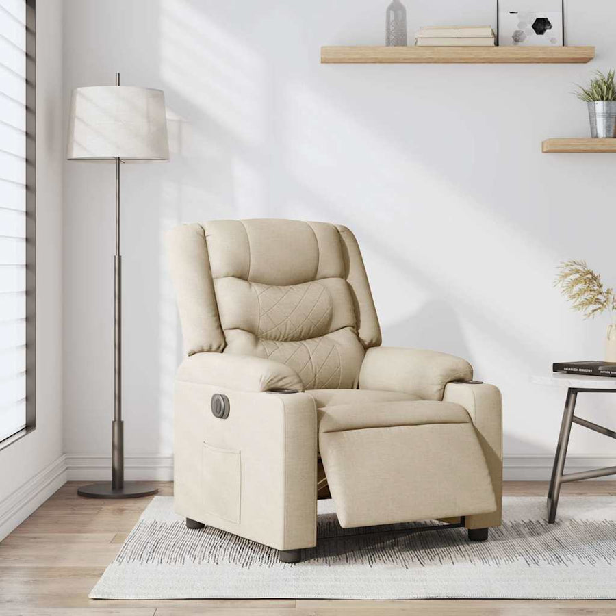 Fauteuil verstelbaar elektrisch stof crèmekleurig