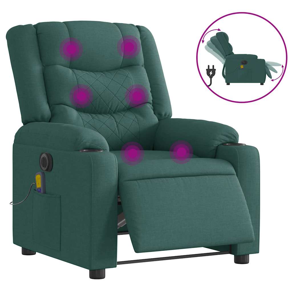 Massagestoel elektrisch verstelbaar stof donkergroen
