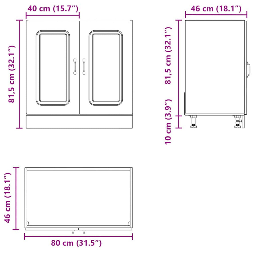 Spoelbakonderkast Kalmar 80x46x81,5cm bewerkt hout hoogglanswit