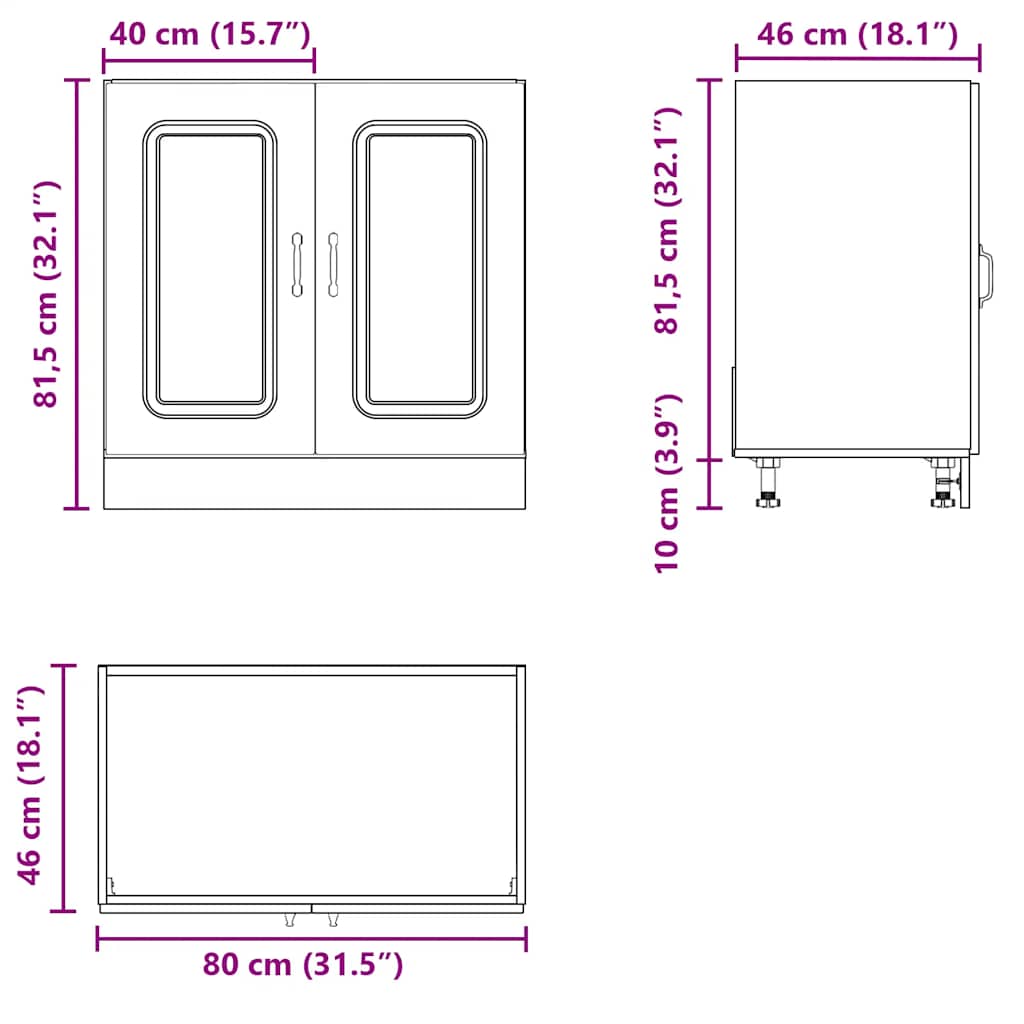 Spoelbakonderkast Kalmar 80x46x81,5cm bewerkt hout sonoma eiken