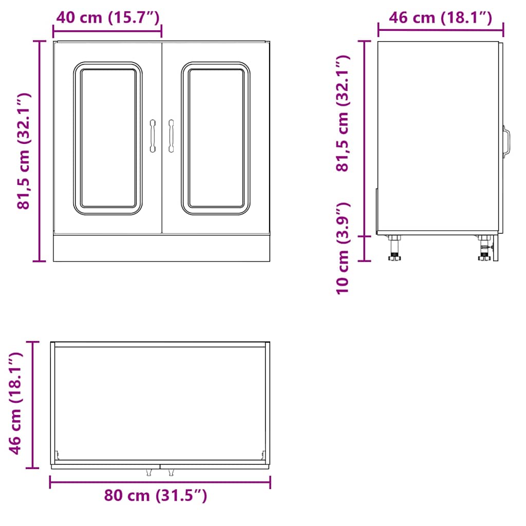 Spoelbakonderkast Kalmar 80x46x81,5 cm bewerkt hout betongrijs