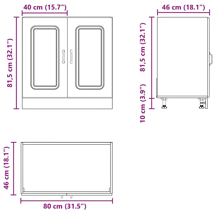 Spoelbakonderkast Kalmar 80x46x81,5cm bewerkt hout grijs sonoma