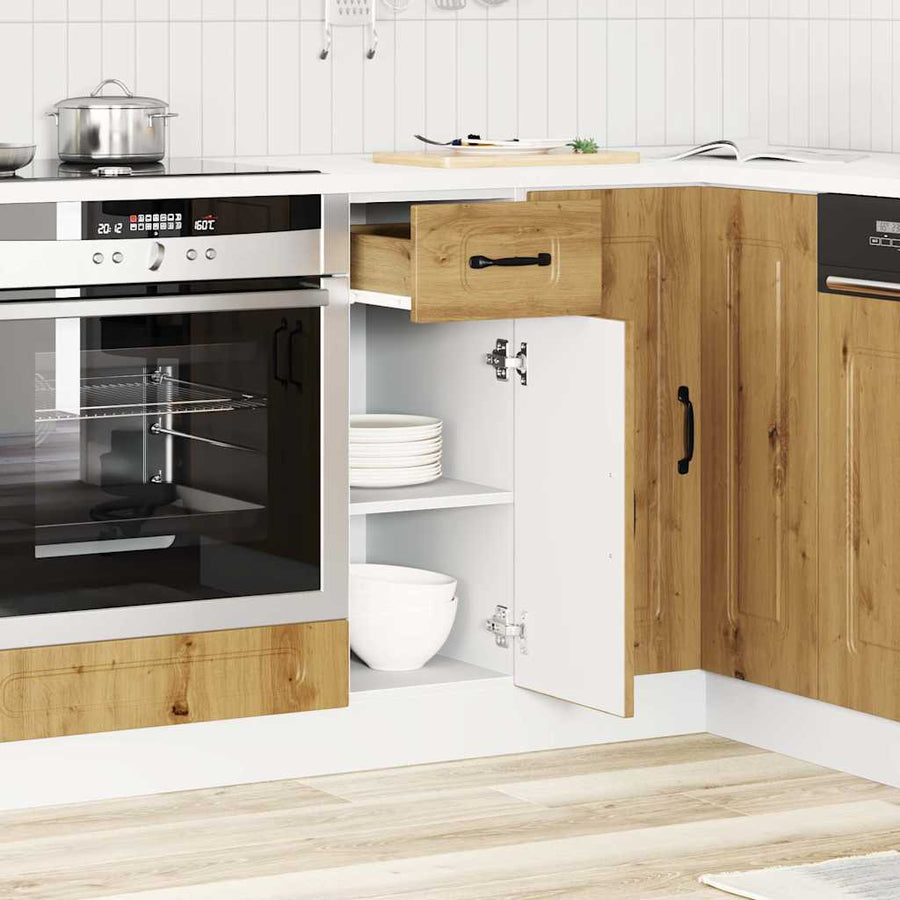 Keuken onderkast Kalmar bewerkt hout artisanaal eikenkleur