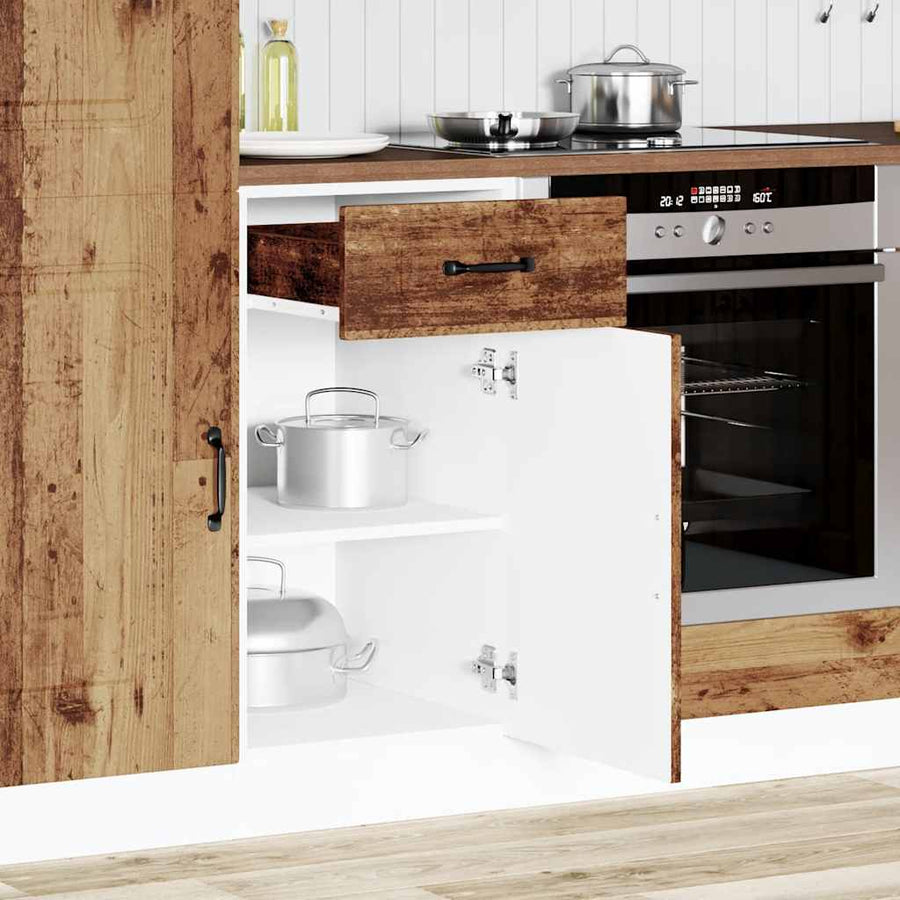 Keuken onderkast Kalmar bewerkt hout oud houtkleurig