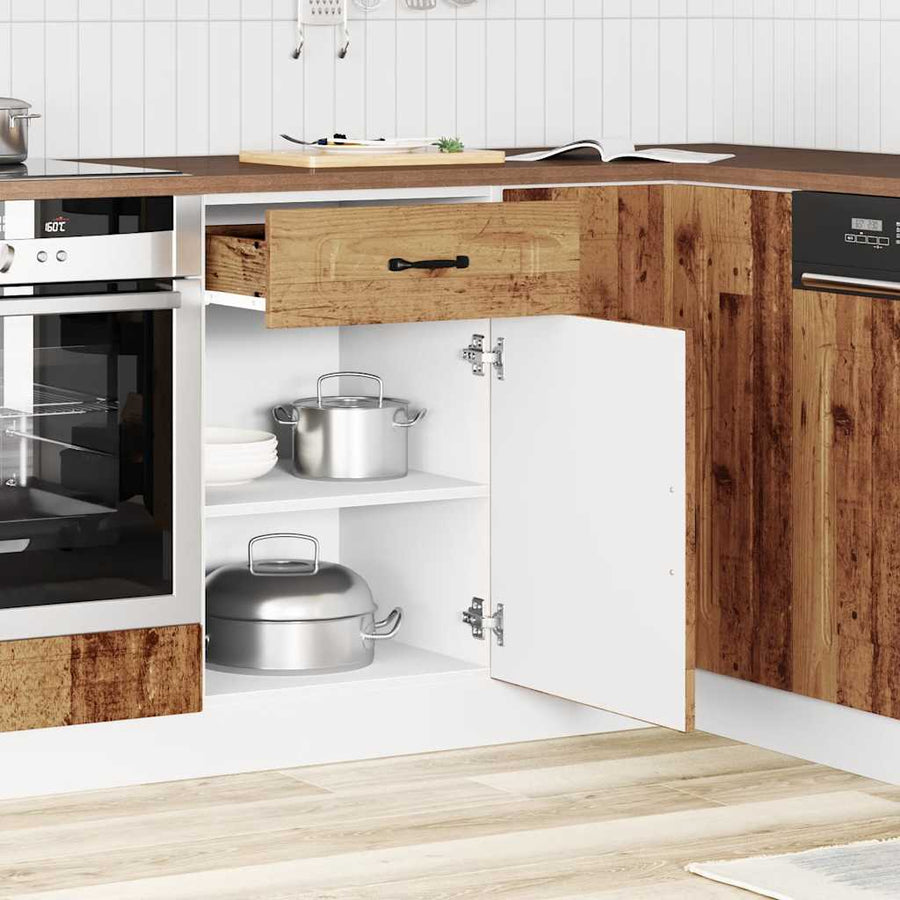 Keuken onderkast Kalmar bewerkt hout oud houtkleurig