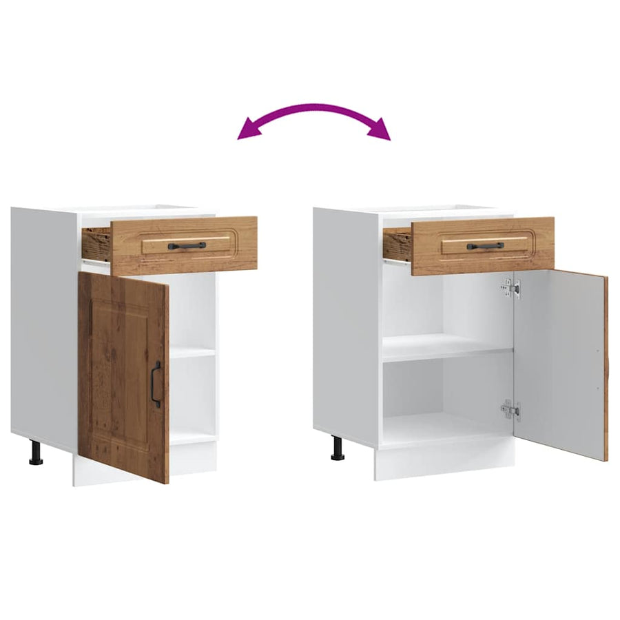 Keuken onderkast Kalmar bewerkt hout oud houtkleurig