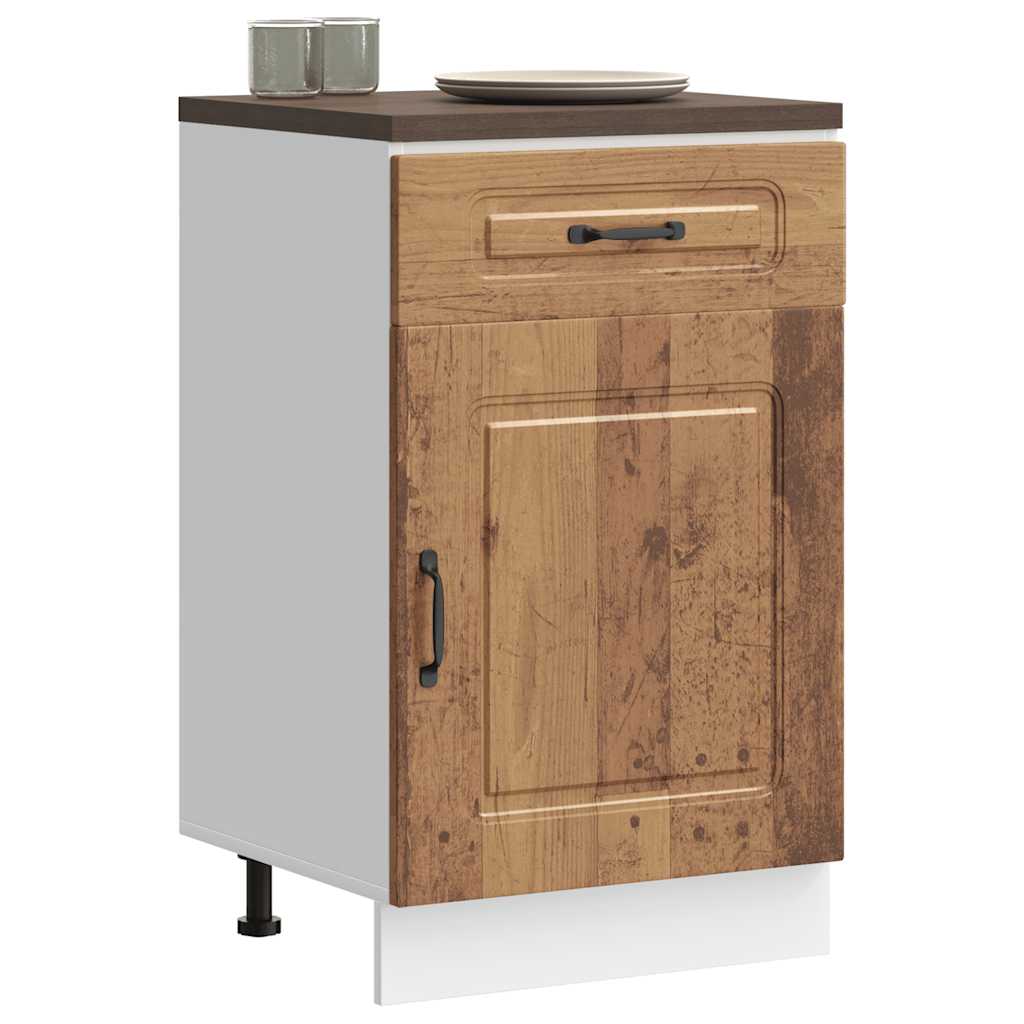 Keuken onderkast Kalmar bewerkt hout oud houtkleurig
