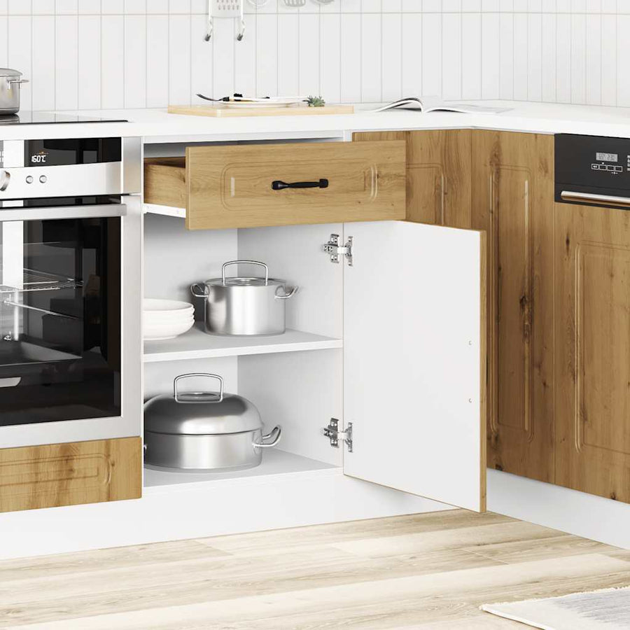 Keuken onderkast Kalmar bewerkt hout artisanaal eikenkleur