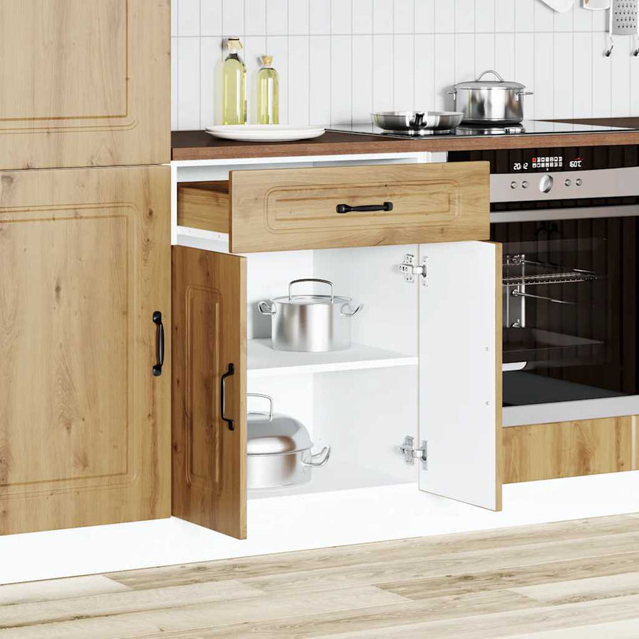Keuken onderkast Kalmar bewerkt hout artisanaal eikenkleur