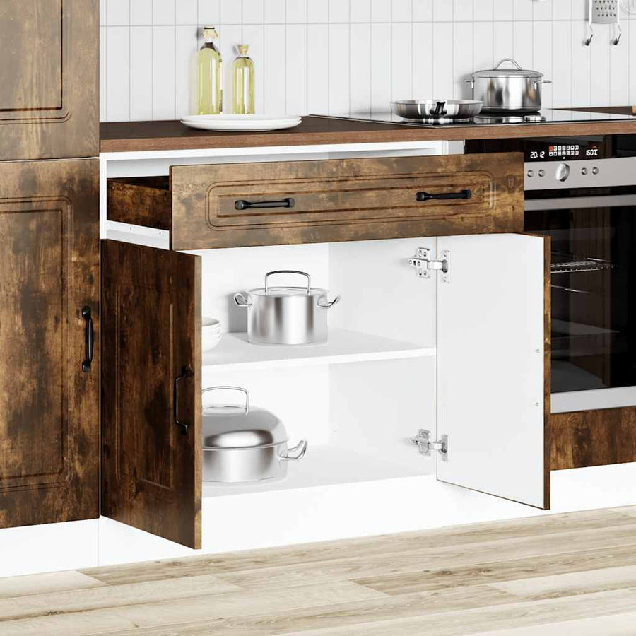Keuken onderkast Kalmar bewerkt hout gerookt eikenkleurig