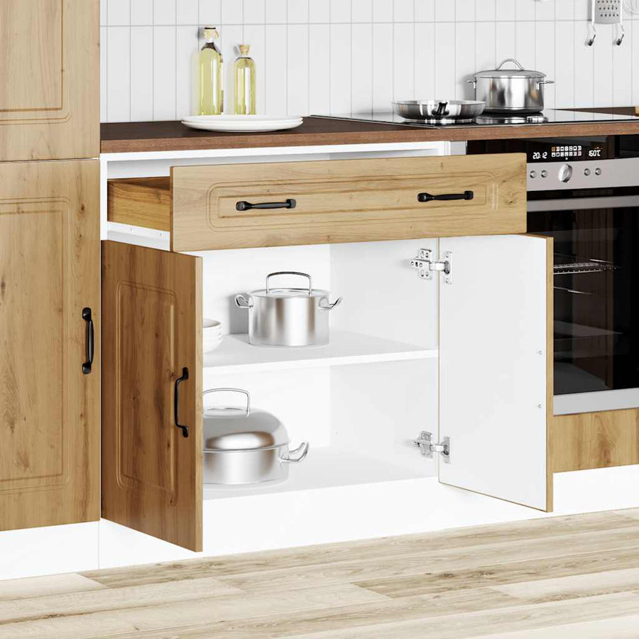 Keuken onderkast Kalmar bewerkt hout artisanaal eikenkleur