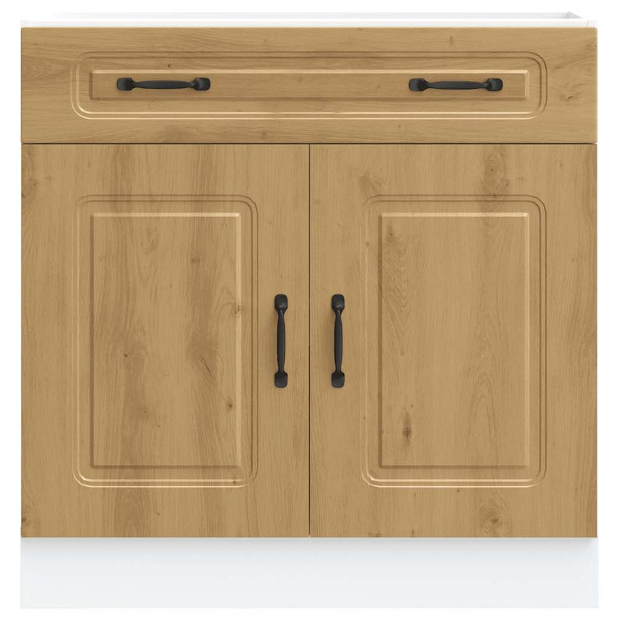 Keuken onderkast Kalmar bewerkt hout artisanaal eikenkleur