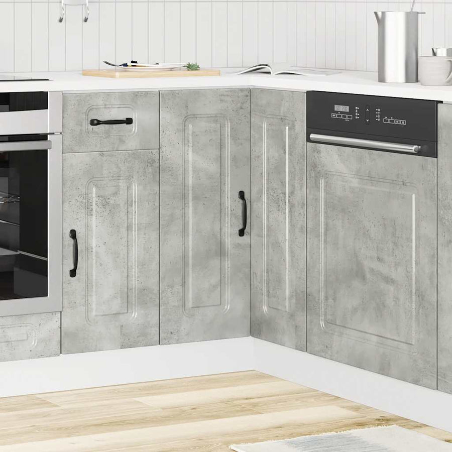 Hoekkeukenonderkast Kalmar bewerkt hout betongrijs