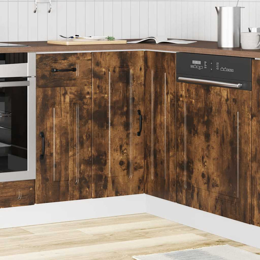 Hoekkeukenonderkast Kalmar bewerkt hout gerookt eikenkleurig