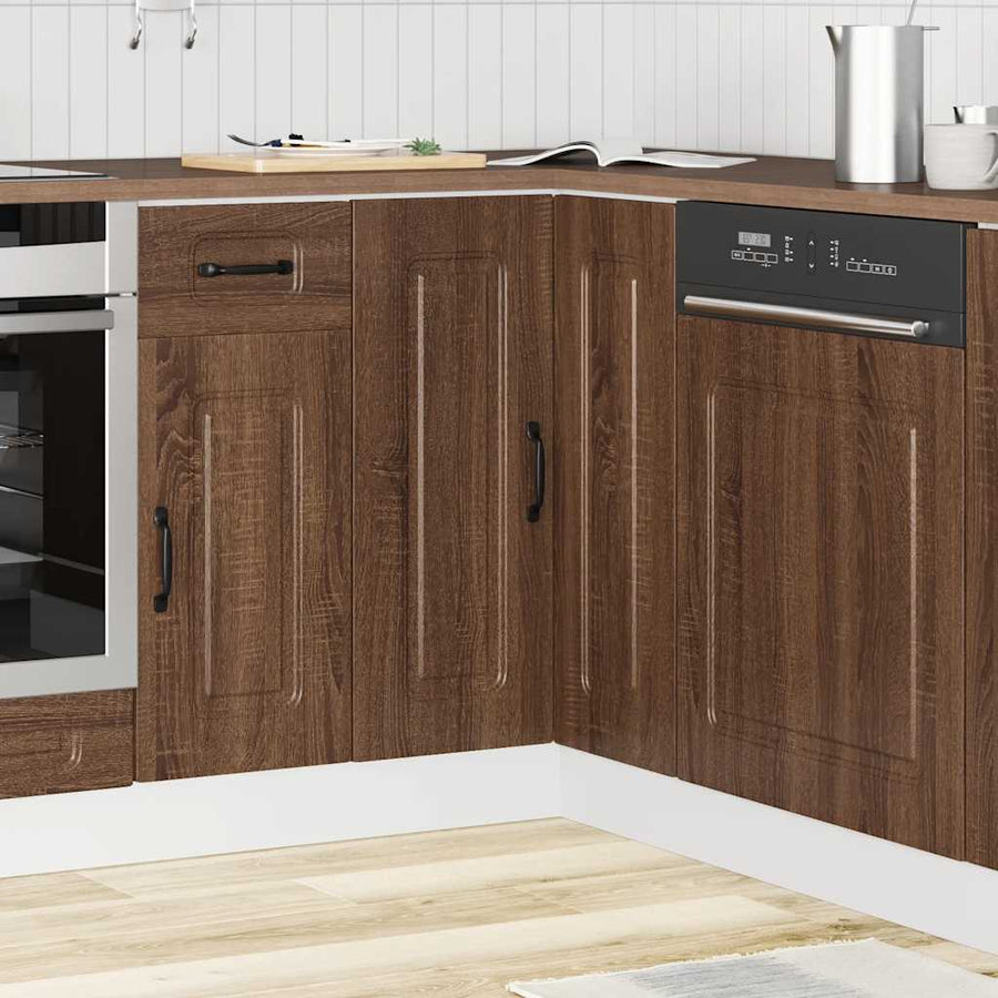 Hoekkeukenonderkast Kalmar bewerkt hout bruin eikenkleur