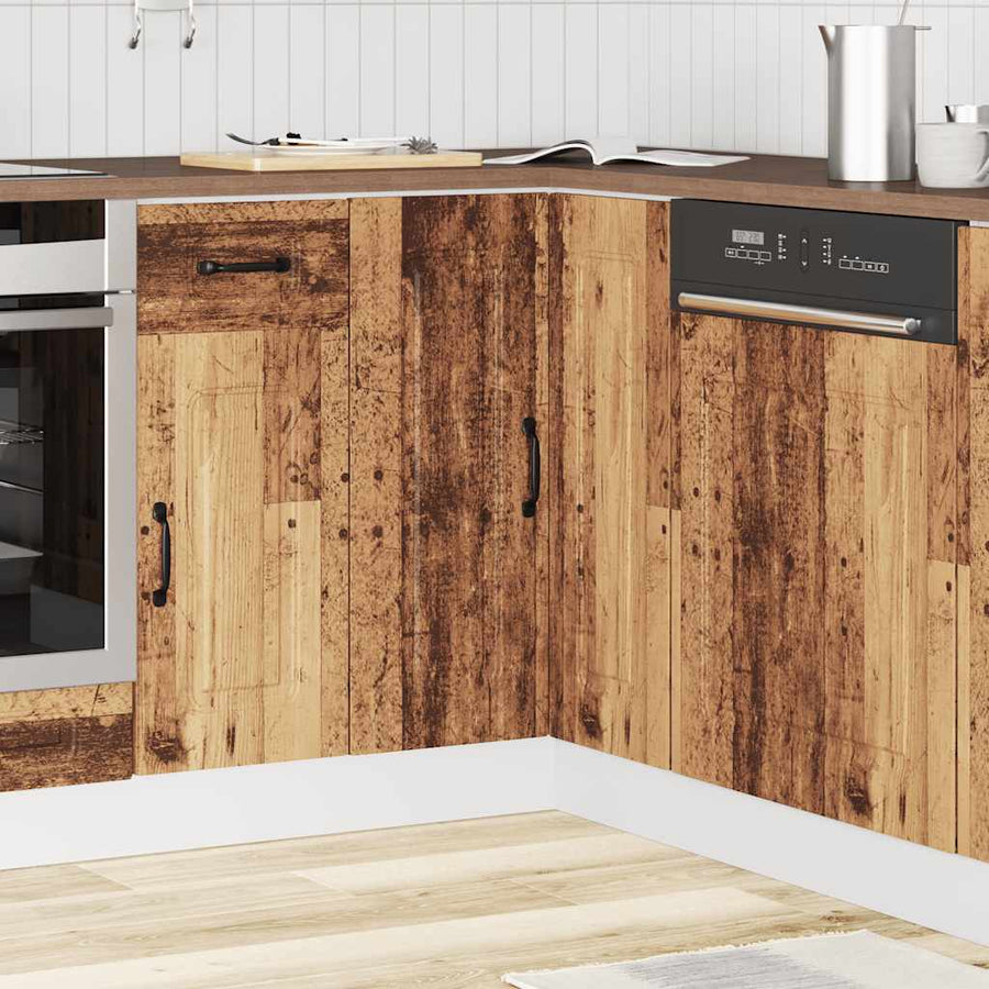 Hoekkeukenonderkast Kalmar bewerkt hout oud houtkleurig
