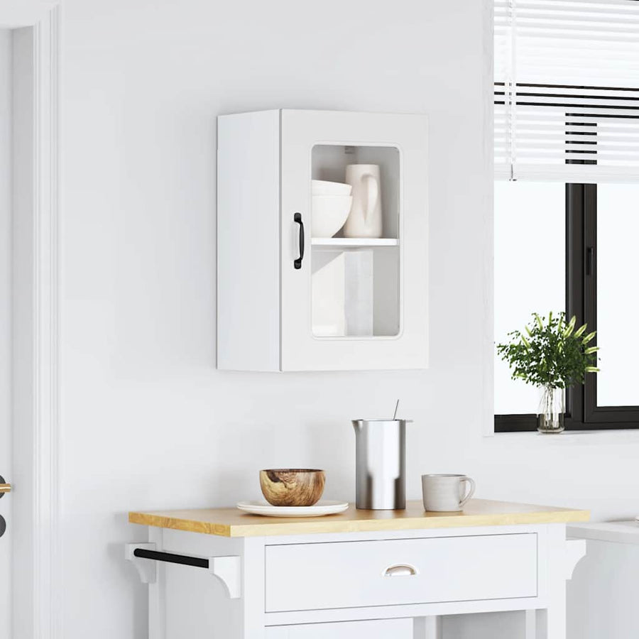 Keukenwandkast met glazen deur Kalmar bewerkt hout wit
