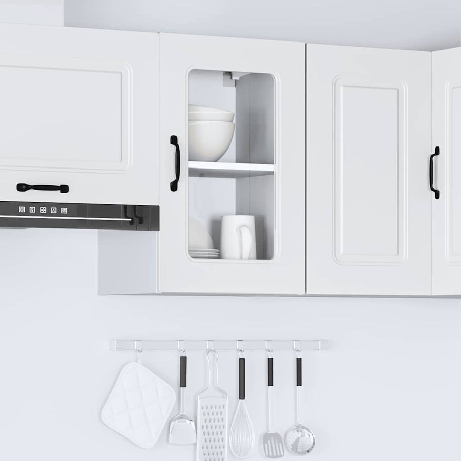 Keukenwandkast met glazen deur Kalmar bewerkt hout wit