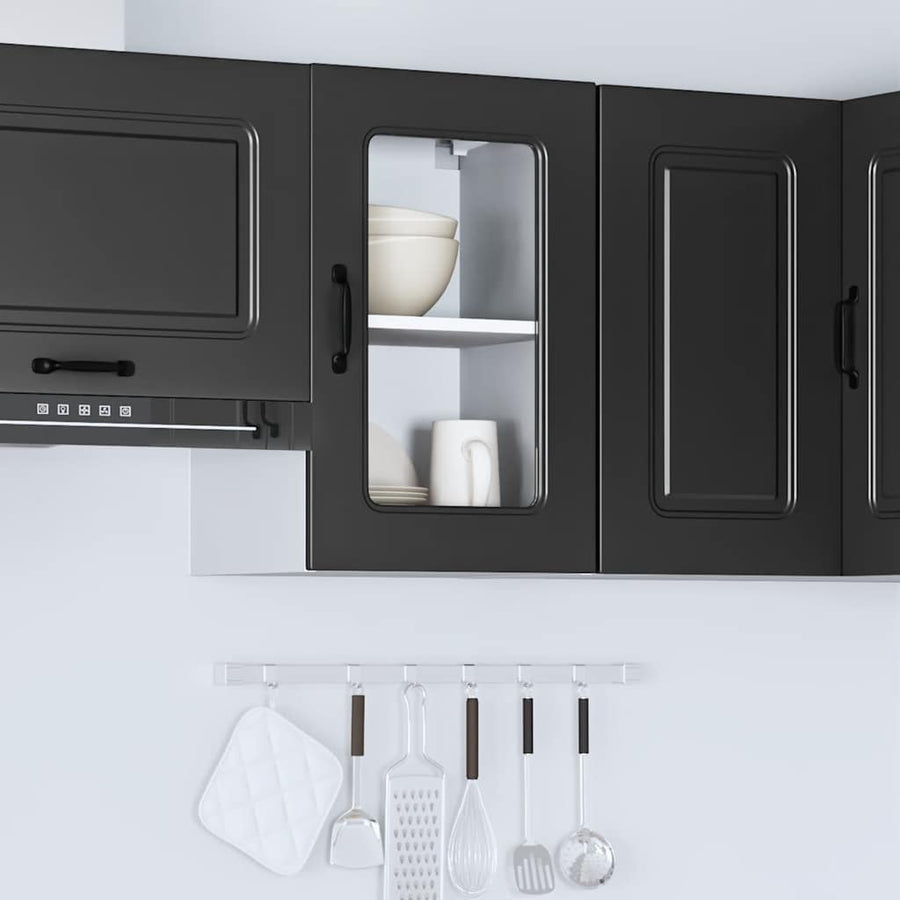 Keukenwandkast met glazen deur Kalmar bewerkt hout zwart