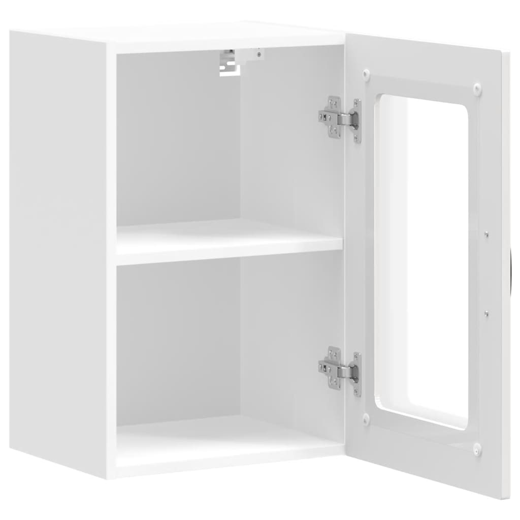 Keukenwandkast met glazen deur Kalmar bewerkt hout hoogglanswit