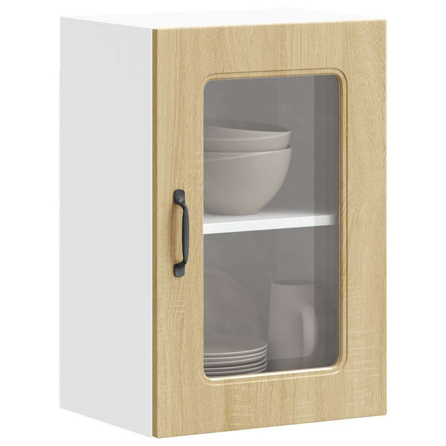 Keukenwandkast met glazen deur bewerkt hout sonoma eikenkleur