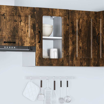 Keukenwandkast met glazen deur bewerkt hout gerookt eikenkleur