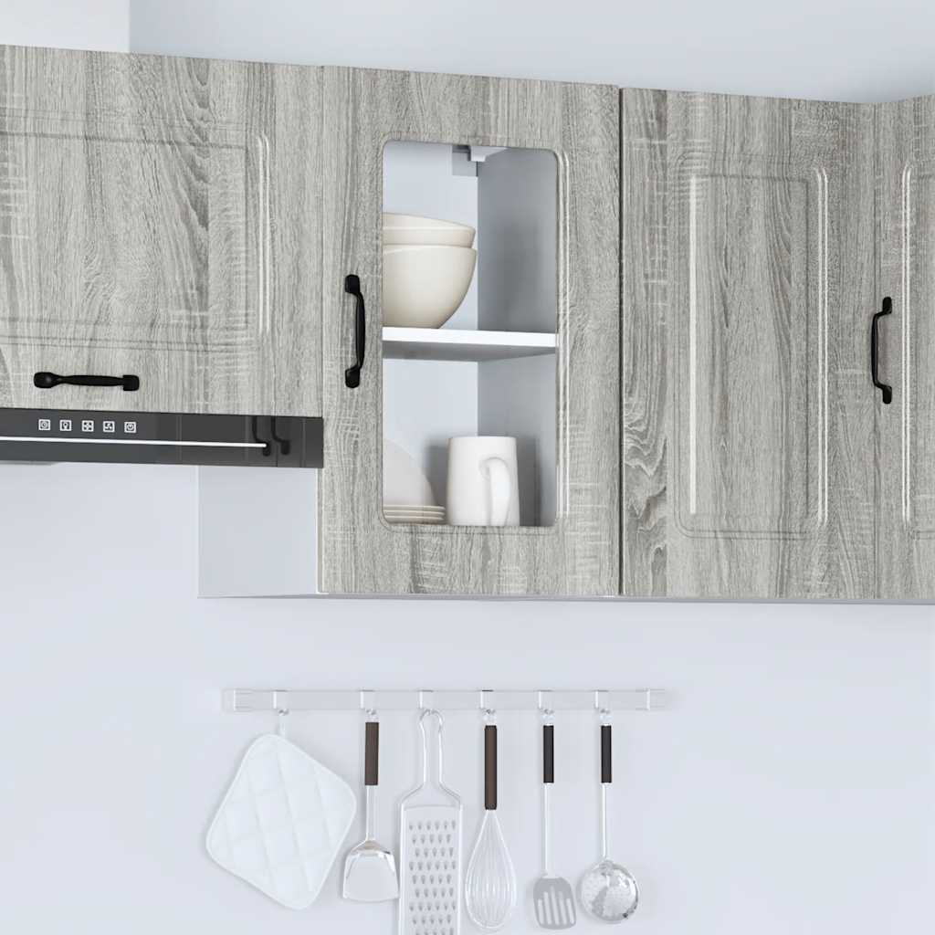 Keukenwandkast met glazen deur bewerkt hout grijs sonoma eiken