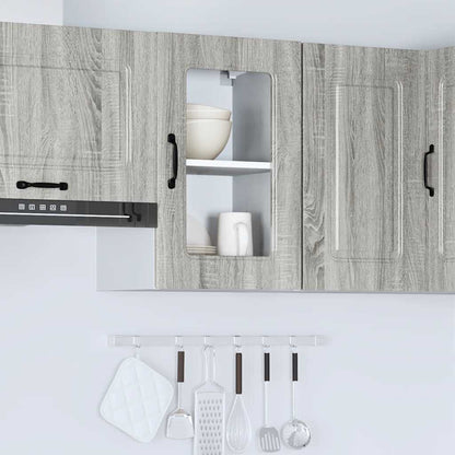 Keukenwandkast met glazen deur bewerkt hout grijs sonoma eiken