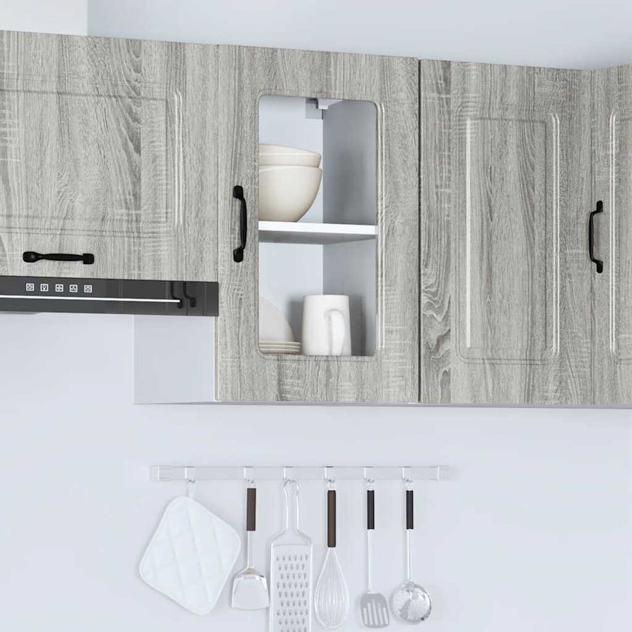 Keukenwandkast met glazen deur bewerkt hout grijs sonoma eiken