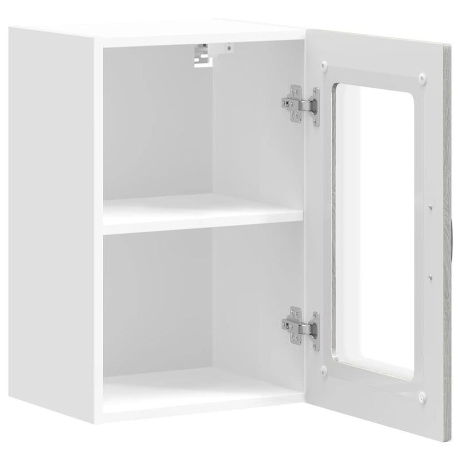 Keukenwandkast met glazen deur bewerkt hout grijs sonoma eiken