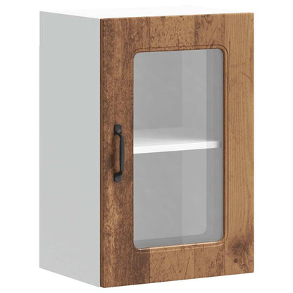 Keukenwandkast met glazen deur bewerkt hout oud houtkleurig