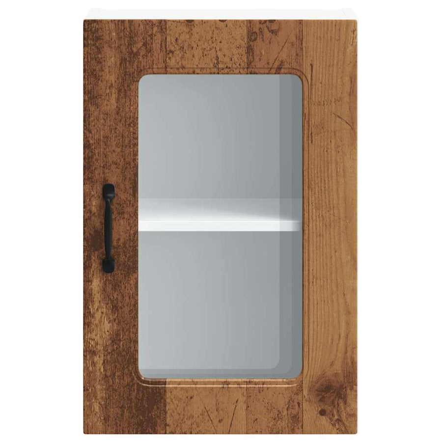 Keukenwandkast met glazen deur bewerkt hout oud houtkleurig