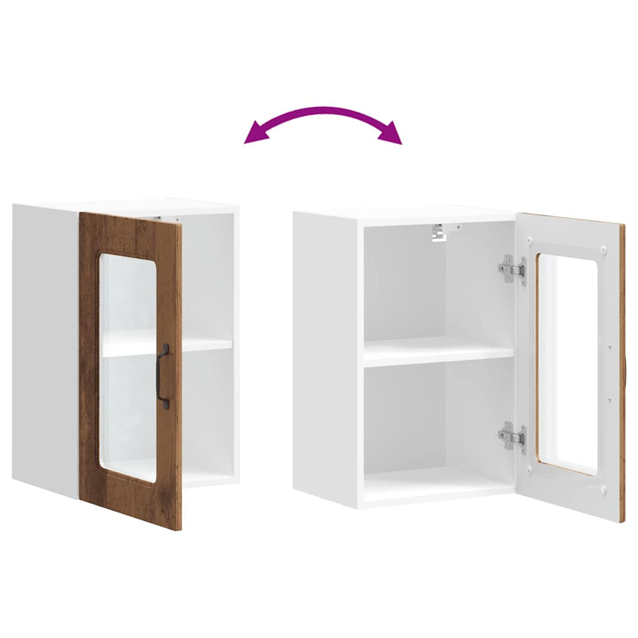 Keukenwandkast met glazen deur bewerkt hout oud houtkleurig