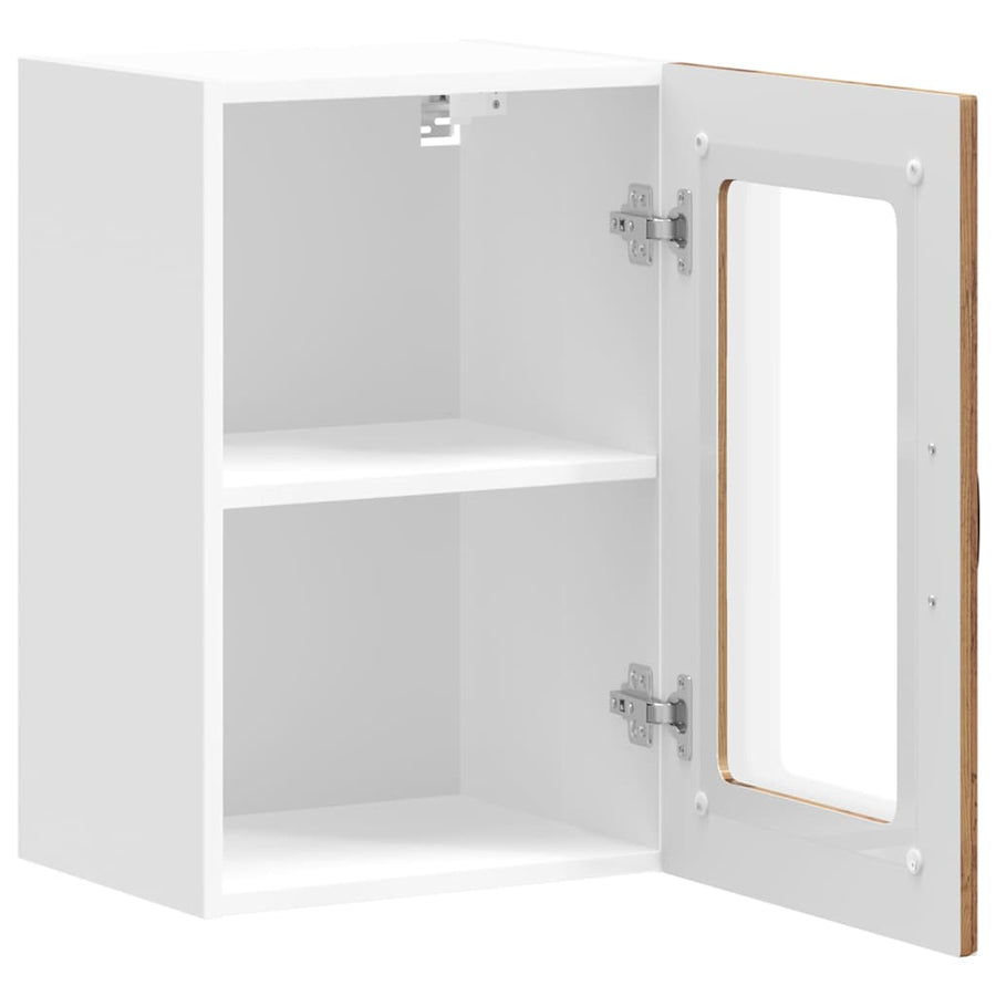 Keukenwandkast met glazen deur bewerkt hout oud houtkleurig